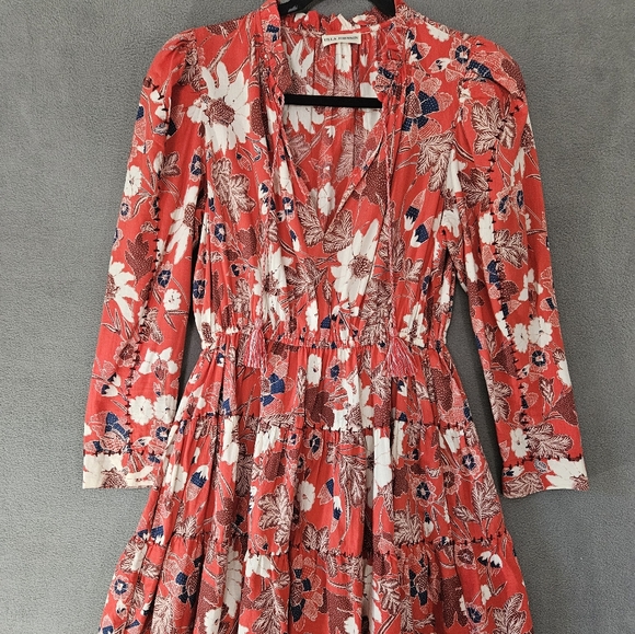 Ulla Johnson Liv Mini Dress Womens Red Cream Floral Long